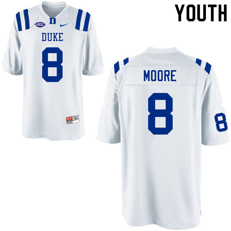 Youth #8 Jordan Moore Duke Blue Devils College Football Jerseys Sale-White - Click Image to Close